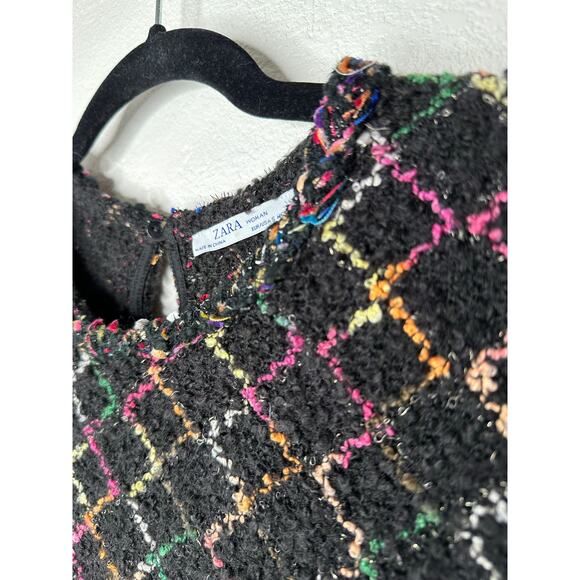 Zara Black Multicolor Boucle Knit Sweater with Pearl Detail on Sleeves Top S - Picture 9 of 14